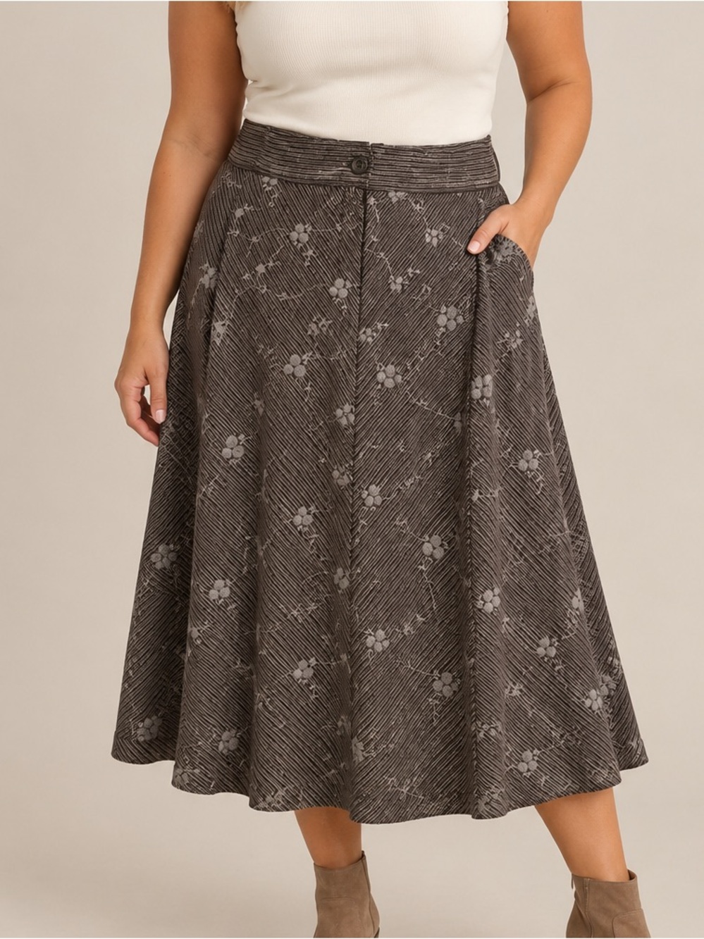 Vintage April Cornell Embroidered Floral A-Line Midi Skirt 100% Cotton Size L